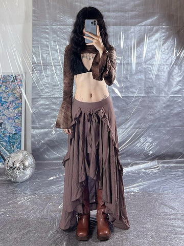 Sonicelife Vintage Y2k Irregular Skirt Women Streetwear Pastel Goth High Waist Lace-up Skirt Harajuku Cyber Punk Grunge Clothes