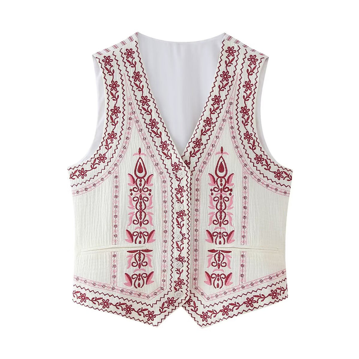 Sonicelife Women's Heavy Industry Embroidery V-Neck Stripe Vest Ethnic Style Top Casual Fashion New