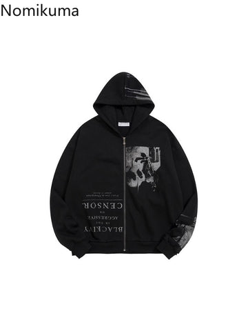 Sonicelife Cotton Punk Zip Up Hoodie Women Harajuku Fashion Hoodies Oversized Jackets Y2k Tops Clothes for Teens Casual Hooded Sweatshirts