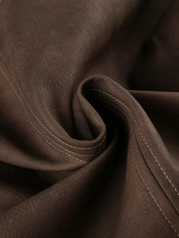 Sonicelife Vintage Brown Back Slit Low Waist Leather Maxi Skirt