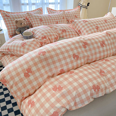 Sonicelife Fashion Bedding Set Hot Checkerboard Boys Girls Single Double Queen Size Flat Sheet Quilt Duvet Cover Pillowcase Bed Linens