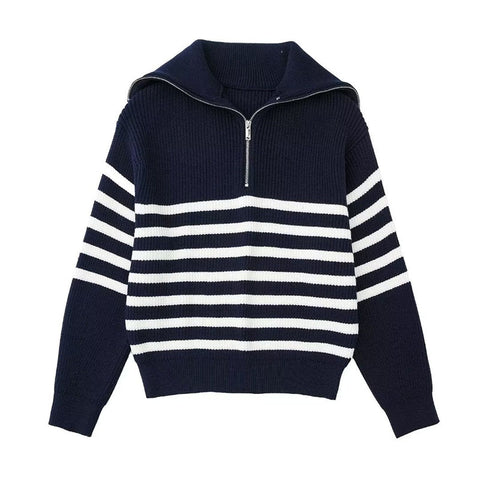 Black Friday Sonicelife Casual Knitted Zipper Striped Sweaters Women Loose Solid Lapel Long Sleeve Sweater Jacket Female Autumn Versatile Daily Outwear