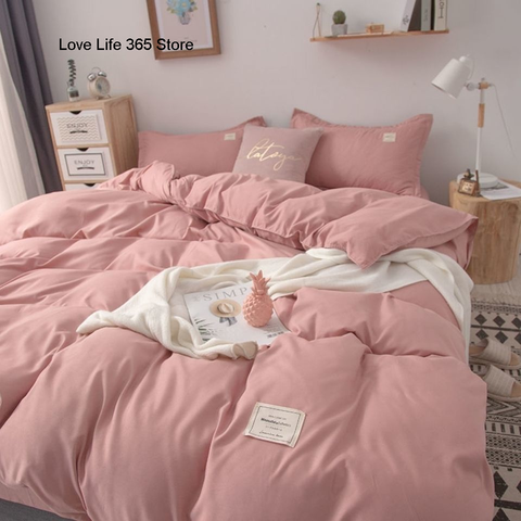 Sonicelife Solid Pink Color Bedding Set Soft Polyester Flat Sheet Full Size For Male And Female Double-sided Availability Bedroom Decor