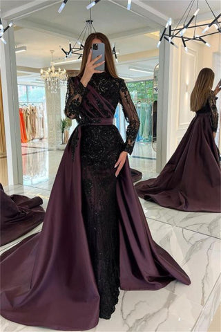 Sonicelife Luxury Lace Embroid Greem Prom Dress Sexy Mermaid فساتين السهرة With Detachable Tail Sequins Embroid Vestidos De Noche-(PRE-ORDER)