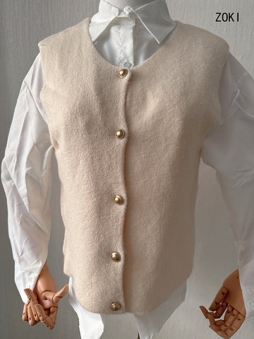Sonicelife Gold Buttons Cardigan Vests Women Vintage Simple Sleeveless Gray Knitted Jackets Vest Fall Casual Lady Slim Harajuku Tops