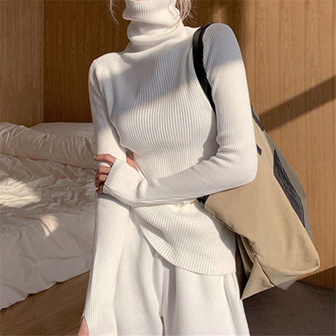 Sonicelife Women Black Casual Sweater Turtleneck Fall Thermal Pullover Sweater Hollow Out Long Sleeve Warm Winter Knit Jumpers New