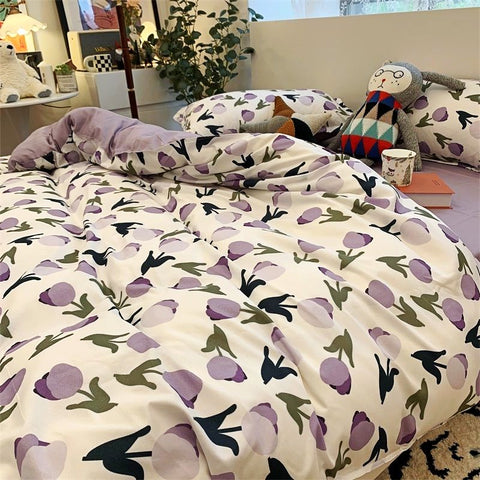 Sonicelife Ins Style Bedding Set Floral Hot Sale Single Full Queen Size Duvet Cover Kit No Filling Flat Sheet Pillowcases Cute Bed Linen