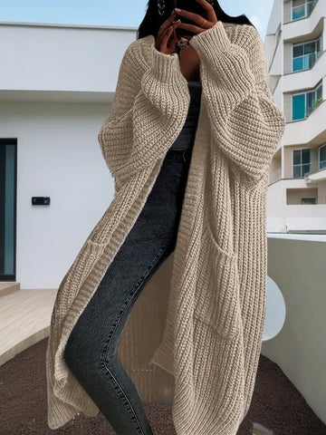 christmas outfit Sonicelife 2025 Women Pockets Sweater Cardigan Kintted Jacket Spring Autumn Crochet Loose Long Winter Maxi Warm Jumper Coat Cardigans