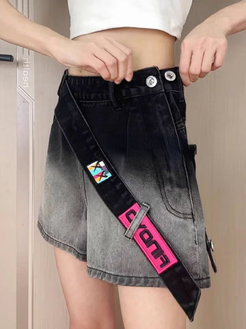 Sonicelife Retro Y2k Design Straight Denim Shorts Women 2000s Causal A-line Loose Pants Korean Fashion Vintage Chic New Jeans 2025 Summer