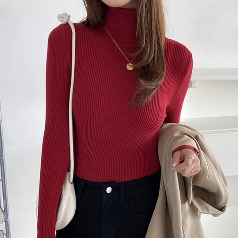 Sonicelife Women Fall Turtleneck Sweater Knitted Soft Pullovers Cashmere Jumpers Basic Soft Sweaters Female Basic Blouse New