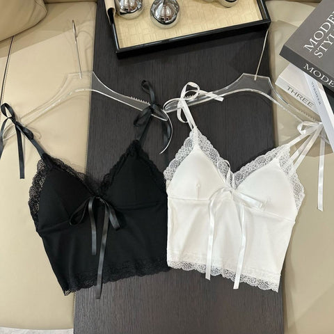 Sonicelife Lace Sling Y2k Clothes Women Summer Crop Top Harajuku Backless Sexy Streetwear Body Tee 2000s Kawaii Tank Tops Camis Coquette