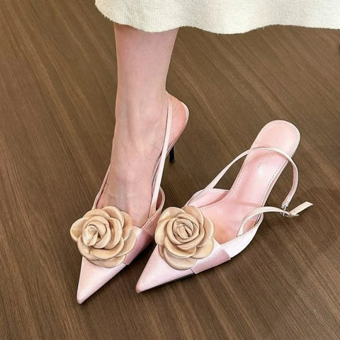 Sonicelife New Flower Sexy Sandals Women Pointed Toe High Heels Shoes Fashion Summer Dress Eleglant Slippers Stilettos Mujer Slides Pumps