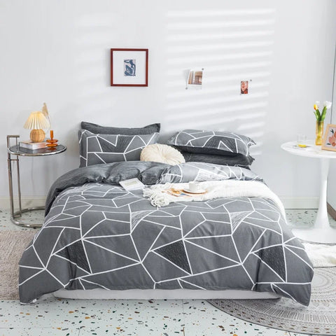 Sonicelife Grey Geometric Pattern Duvet Cover Four set series for Adults Teens Polyester Bedding Set with Zip Closure Comforter Covers