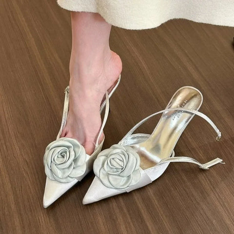 Sonicelife New Flower Sexy Sandals Women Pointed Toe High Heels Shoes Fashion Summer Dress Eleglant Slippers Stilettos Mujer Slides Pumps