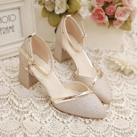 Sonicelife Women Fashion High Quality Silver Wedding High Heel Shoes Female Golden Party Night Club Pumps for Spring