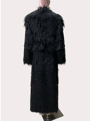 christmas outfit Sonicelife Winter Extra Long Black Thick Warm Shaggy Fluffy Fuzzy Faux Fur Coat Women Sashes Luxury Elegant Maxi Furry Overcoat