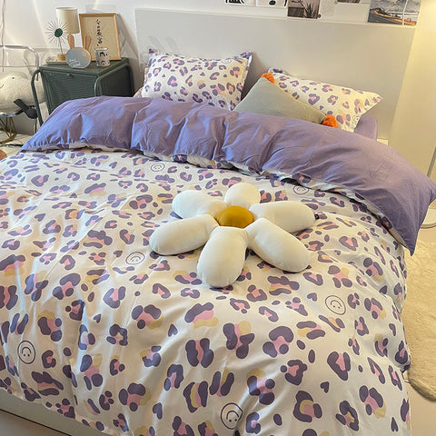 Sonicelife Rabbit Bedding Set Cute Sweetheart Spring Soft Flat Sheet Duvet Cover Pillowcase Single Double Queen Size Bed Linen