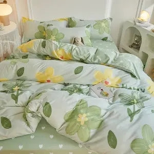 Sonicelife Garden Flowers And Cute Rabbit Pattern Duvet Cover Nordic Style Full Size Bedding Sets Queen Double For Girls Gift Pink
