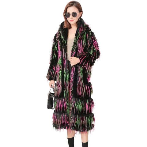 christmas outfit Sonicelife Winter Long Colorful Thick Warm Hairy Shaggy Faux Fur Coat Women Stand Collar Elegant Luxury Designer Clothes 2025