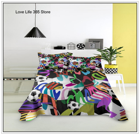 Sonicelife Kids Football Bed Sheet Set Sport Game Soccer Printing Bedding ForBoys Soft Polyester Bed Flat Sheet With Pillowcase