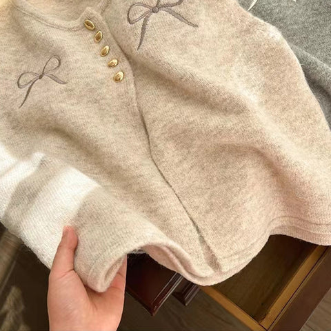 Sonicelife Sweet Bow Knitted Vests Women Casual Loose O Neck Korean Embroidery Jacket Vest Elegant Vintage Female Fall All Match Vest