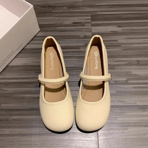 Sonicelife Gentle Mary Jane Women's 2025  New Spring Round Toe Low Heel Evening French Style With Skirt Single Small Leather Shoes