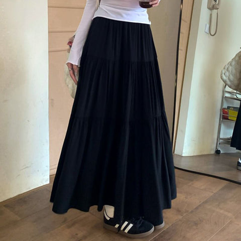 Sonicelife Summer Women Long Skirt Chic Women Solid All Match A Line Cake Skirt Korean Fashion Casual Female Skirt New