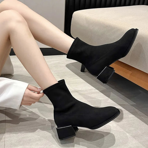 Sonicelife Suede Women Snow Ankle Boots Mid Heels Winter Shoes Chunky Designer Classic Chelsea Boots 2025  Trend Gladiator Zapatillas Mujer