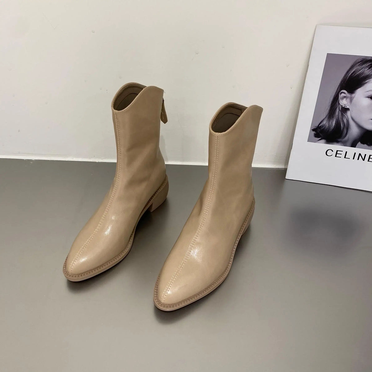 Sonicelife Booties Work Short Shoes for Woman Brown  Ankle Boots Pointed Toe Elegant with Medium Heels Footwear Trend 2025  New In Pu
