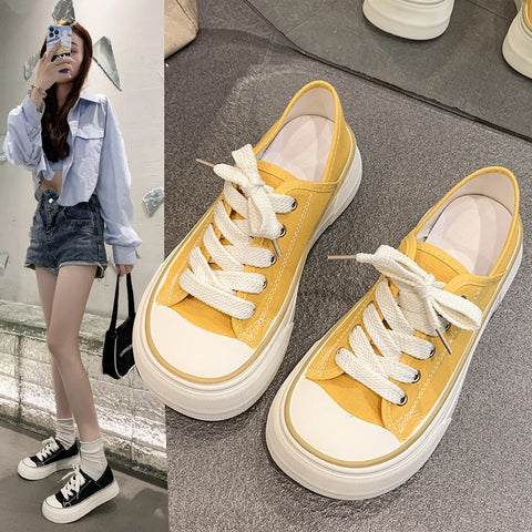 Sonicelife Spring/Summer New Fashion Korean Edition Simple and Versatile Board Shoes for Women Wearing Casual Ugly Cute Big Head Canva