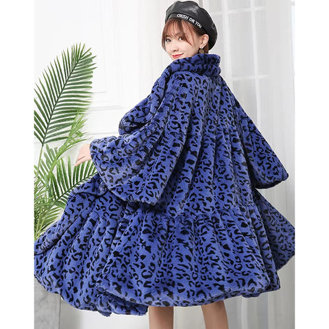 christmas outfit Sonicelife Autumn Winter Long Oversized Warm Colorful Leopard Print Pleated Faux Fur Coat Women Ruffled Collar European Fashion