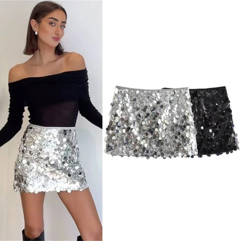 Sonicelife Ladies Sequin Mini Skirt Women Sexy Luxury High Waist Skirts Woman Summer Womens Skirts Streetwear Glitter Short Skirt Female