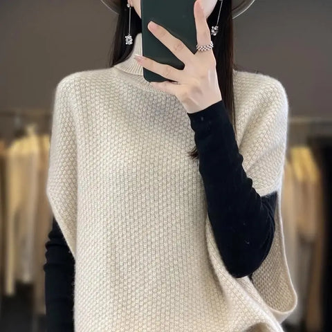 christmas outfit Sonicelife Vintage Autumn Winter Women Sweater Vest Solid New Thicken Turtleneck Batwing Sleeve Fashion Loose Sleeveless Knitted Coat Tops