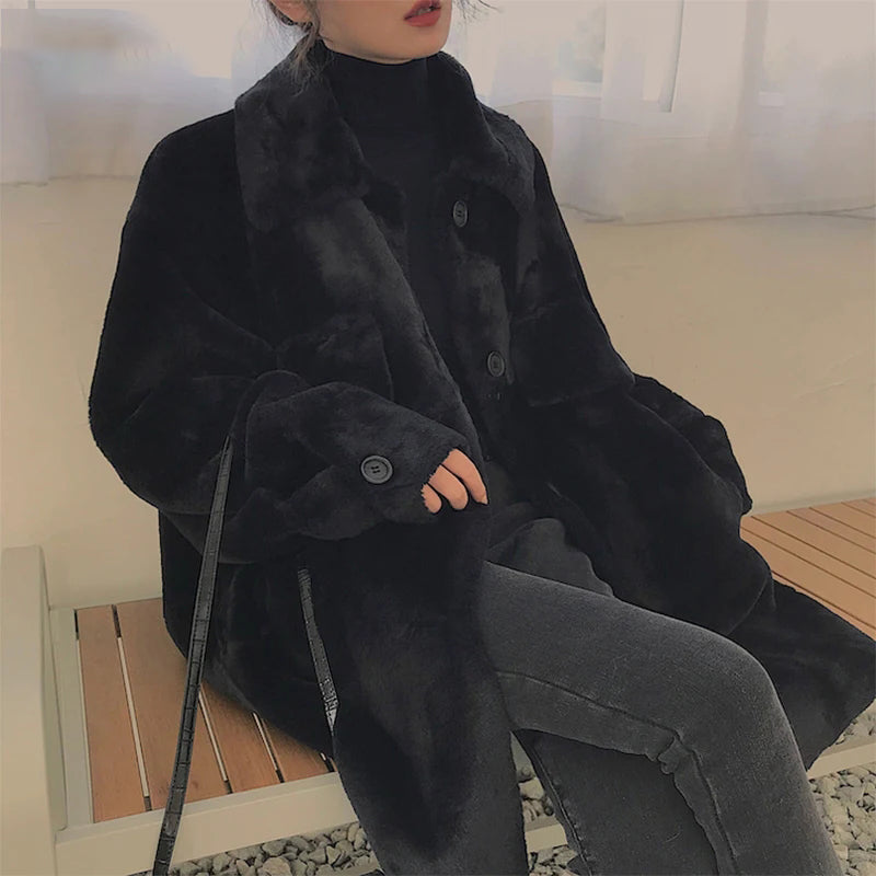 christmas outfit Sonicelife Autumn Winter Oversized Thick Warm Soft Faux Fur Shirt Women Long Sleeve Loose Casual Soft Fluffy Jacket Coat 2025