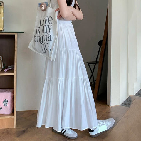 Sonicelife Summer Women Long Skirt Chic Women Solid All Match A Line Cake Skirt Korean Fashion Casual Female Skirt New