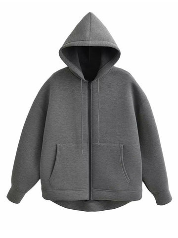 Black Friday Sonicelife Casual Solid Zipper Hoodies Women Loose Drawstring Pockets Thick Sweatshirt Jackets Female Autumn Fashion Simple Outwear