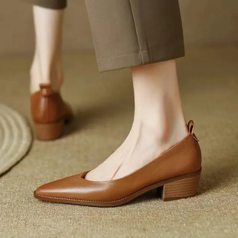 Sonicelife Women Pumps Pointed Toe Thick Heels Spring Autumn Office Ladies Dress Soft Leather Fashion Elegant Shoes Woman Grandma's Shoes