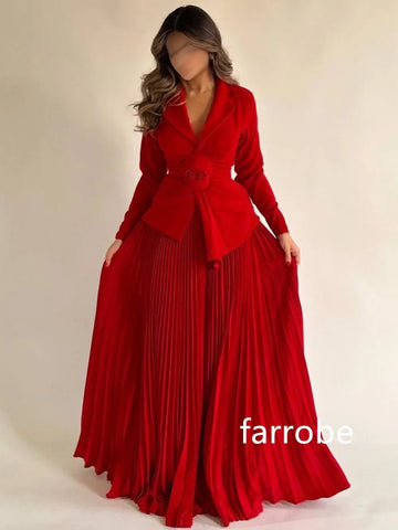 Sonicelife Customized Retro Jersey Pleat Flower A-line V-neck Midi Dresses Prom Dresses Classic Exquisite Modern Style Pastrol Unisex Chine (PRE-ORDER)