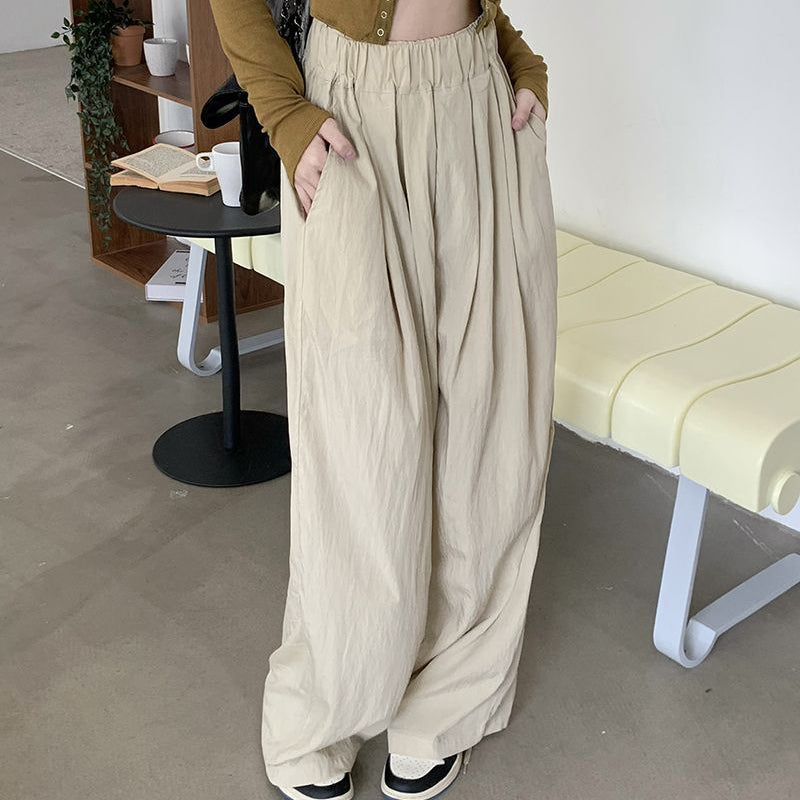 Sonicelife Y2K Casual Wide Leg Pants Women Summer Fashion Loose High Waist Straight Trousers Korean Streetwear Solid Ladies Pocket Pants