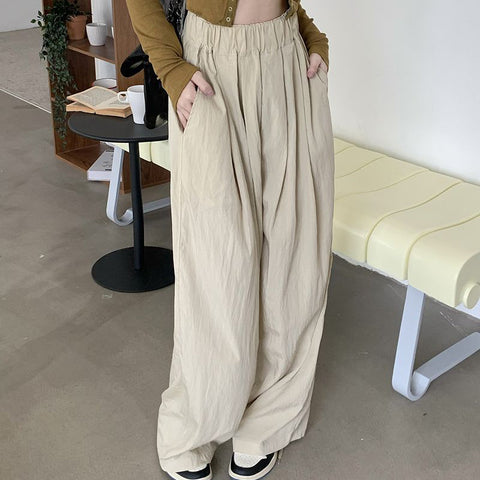 Sonicelife Y2K Casual Wide Leg Pants Women Summer Fashion Loose High Waist Straight Trousers Korean Streetwear Solid Ladies Pocket Pants