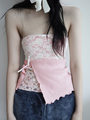 Sonicelife Hotsweet Y2k Vest Women Soft Goth Streetwear Cute Lace Patchwork Strapless Crop Tank Tops Fairycore Grunge Indie Clothes