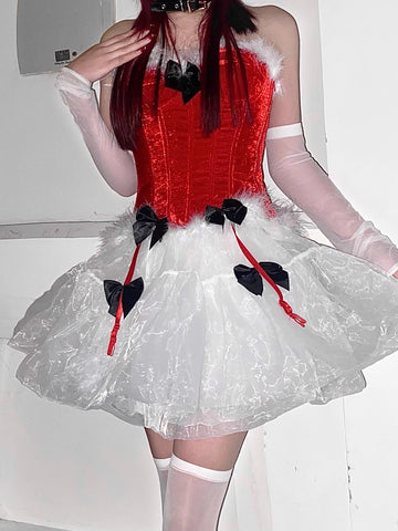 Sonicelife Christmas Mall Gothic Corset Crop Tank Tops Women Streetwear Sexy Bow Patchwork Vest Hotsweet Y2k E-girl Rave Outfits