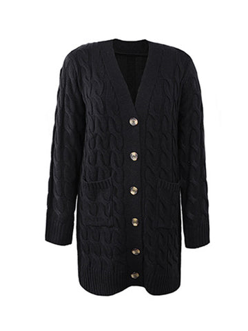 christmas outfit Sonicelife Urban Simple Loose Buttoned Solid Color Jacquard Cardigan Coat