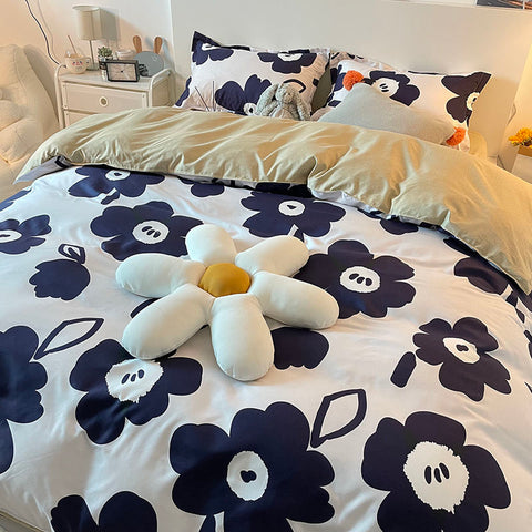 Sonicelife Rabbit Bedding Set Cute Sweetheart Spring Soft Flat Sheet Duvet Cover Pillowcase Single Double Queen Size Bed Linen