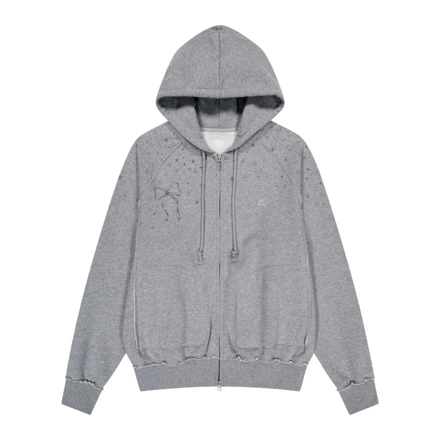 Sonicelife Streetwear Hoodies Coat 2025 Women Clothing Hooded Zipper Bow Print Sweet Jackets Y2k Tops Casual Fashion Sweatshirts Ropa Mujer