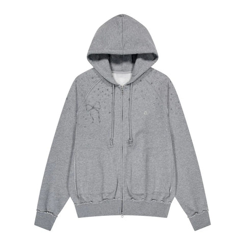 Sonicelife Streetwear Hoodies Coat 2025 Women Clothing Hooded Zipper Bow Print Sweet Jackets Y2k Tops Casual Fashion Sweatshirts Ropa Mujer