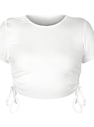 Sonicelife-Stylish Drawstring Short-Sleeve Crop Top