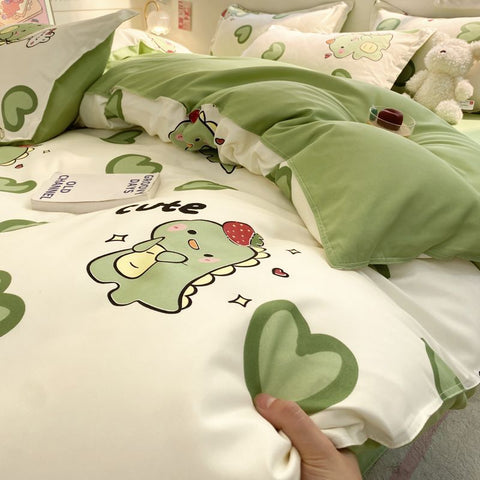 Sonicelife Cute Bear Bedding Set No Filler Full Queen Size Duvet Cover Flat Sheet Pillowcase Kids Adults Fashion Soft Comforter Cover