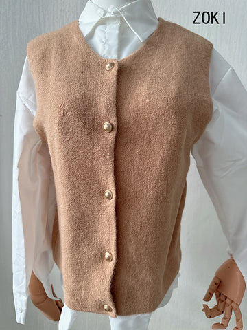 Sonicelife Gold Buttons Cardigan Vests Women Vintage Simple Sleeveless Gray Knitted Jackets Vest Fall Casual Lady Slim Harajuku Tops