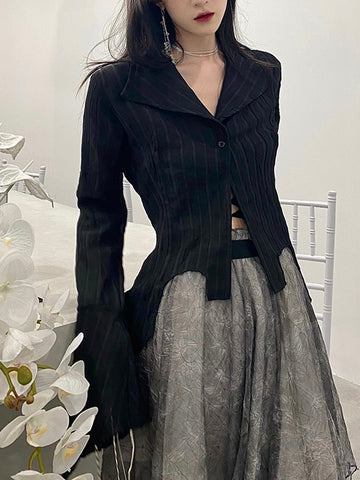 Sonicelife Harajuku Dark Academic Shirt Women Streetwear Vintage Y2K Blouse Sexy Gothic Long Sleeve Irregular Female Spring New Tops
